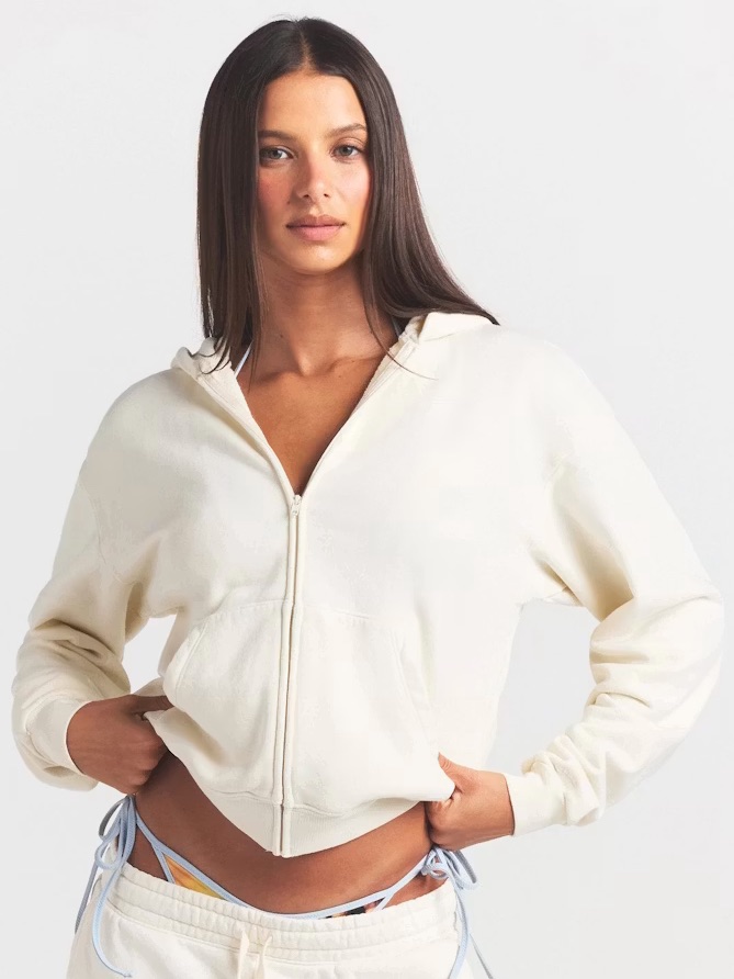 Rare Skims French Terry Zip Up Hoodie In Ecru